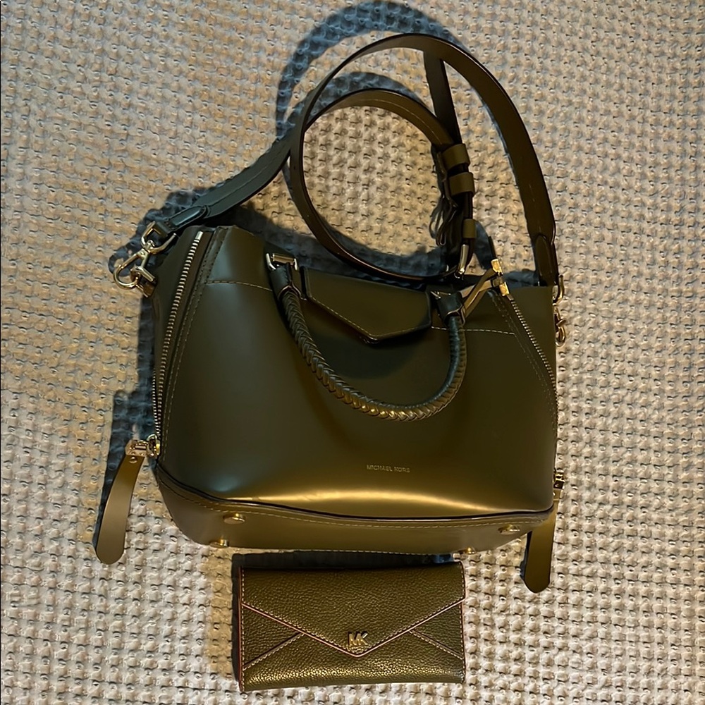 Micheal Kora satchel purse & wallet. Olive green.